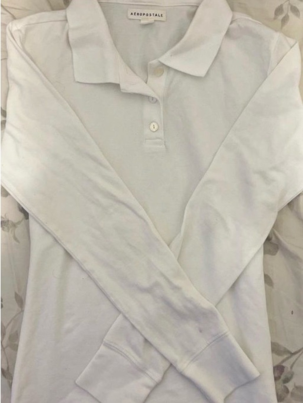 Aeropostale Women's White Polo Long-Sleeve